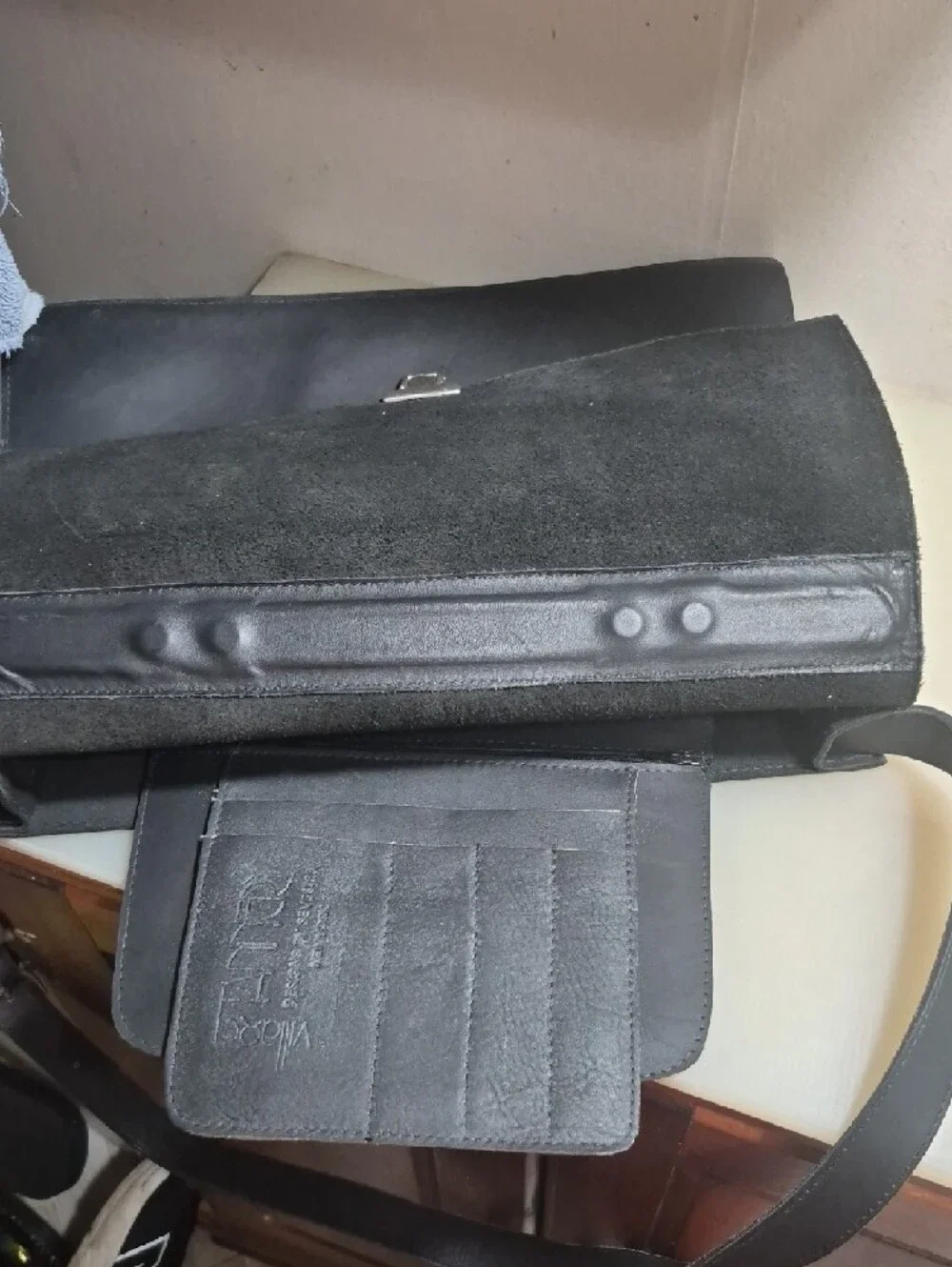Tannery West Black Leather Briefcase Messenger with Silver Clasp